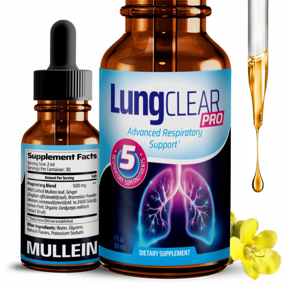 Lung Support Supplement Drops med Wild Mullein Leaf Extract for Lungs og Mucus Relief Support - 2 F oz