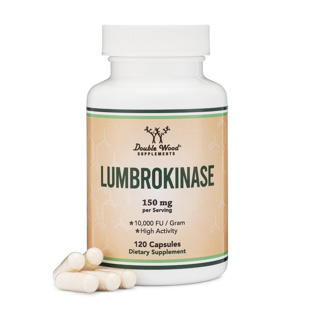 Lumbrokinase Enzyms Supplement - 120 kapsler (maks aktivitet 10.000 FU/Gram) 150mg per servering (ingen fyllstoffer, ikke-GMO, glutenfri) for kardiovaskulær og blodsirkulasjon støtte av dobbel tre