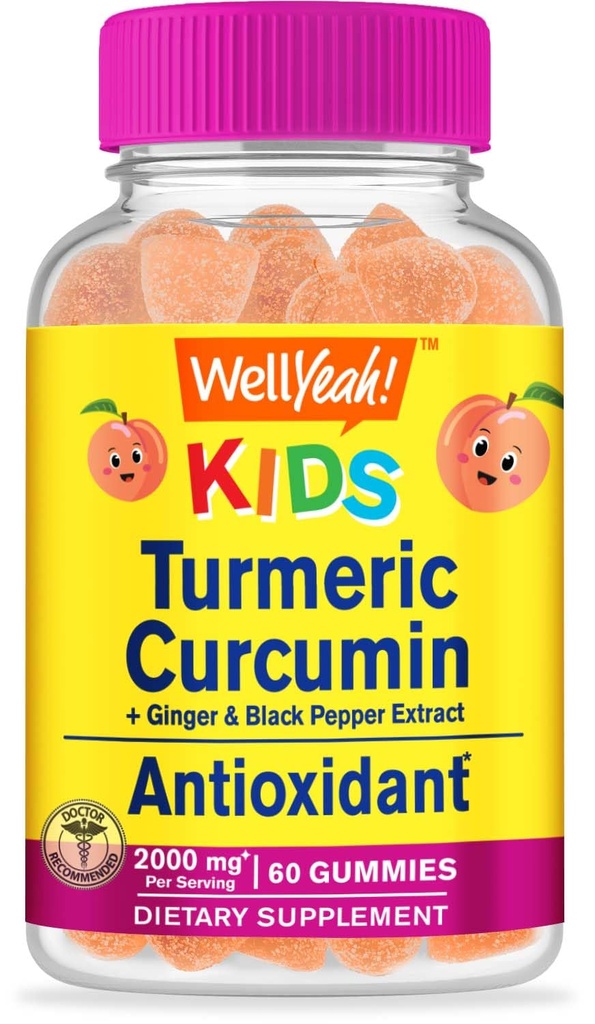 VelJa Turmeric Curcumin med svart pepper gummier for barn - Naturlig immun støtte, felles og muskel helse, digestiv helse og hjernefunksjon - ikke-GMO, Vegan, Glutenfri - 60 greve
