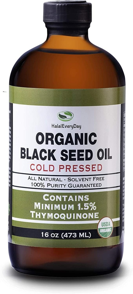 Organisk svart frøolje - USDA Certified Cold Pressed Glassflaske Over 1,5% Thymoquinon 3X styrke Tyrkisk Black Cumin Nigella Sativa ikke-GMO 100% ren svartfrøolje (32oz Glass (2X16) Flaske)