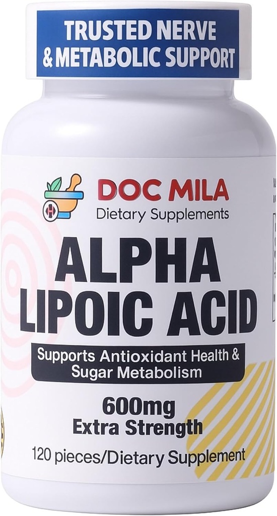 Alpha Lipoic Acid 600mg 120 Caplets - Nerve Sciatica Perifer Neuropathy Support - Glutenfri, Vegan & Ikke-GMO for voksne