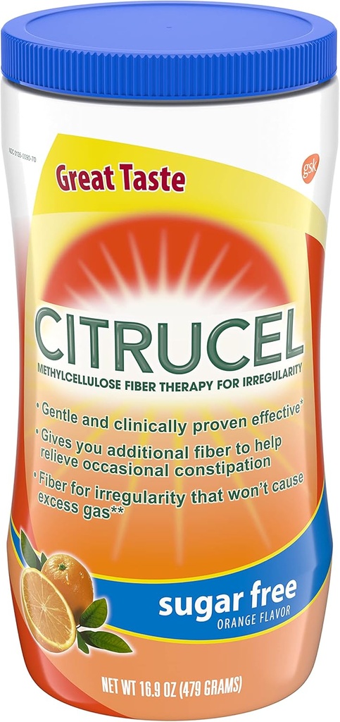 Citrucel Sukker Gratis Orange Flavor Metylcellulose Fiber terapi pulver for regelmessighet, 16,9 ounce, Pakke med 4
