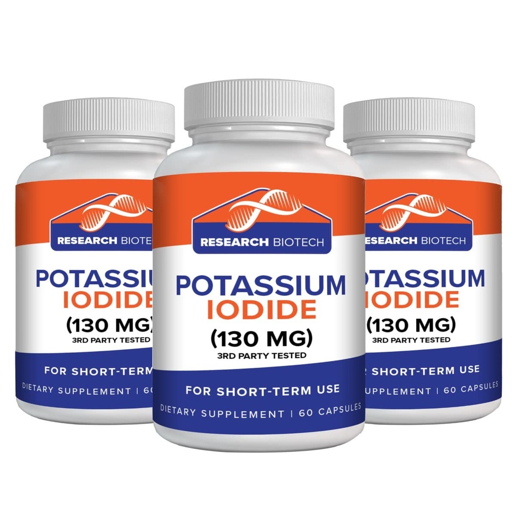 Max-Bio Kalium jodide 130 mg kapsler - 180 greve - Kosttilskudd for Thyroid støtte og beskyttelse