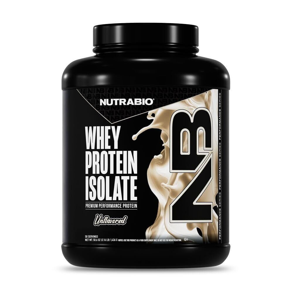 NutraBio 100% Whey Protein Isolate Protein Powder, 25g Protein med komplett Aminosyre Profil, Ikke-GMO, Soja & Glutenfri, Lavkarbohydrat, Lav Calorie Whey Protein Powder, Rå Unflavored, 5 Lbs