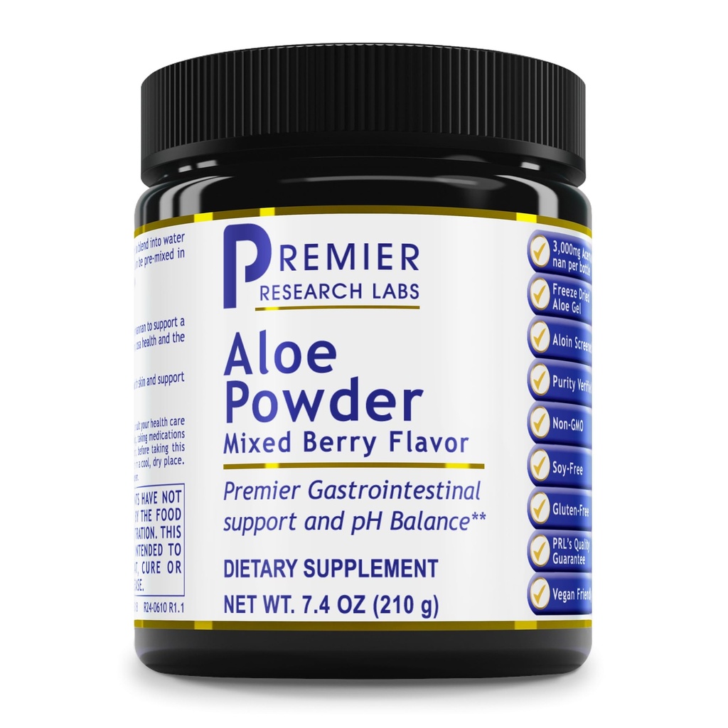 Premier Research Labs Aloe Powder - Aloe Vera pulver, Aloe Vera Drink Mix for hud og dialyse, pulver Aloe Barbadensis Leaf Extract med Acemannan, Freeze tørket - Blandet Berry, 7,4 Oz (30 Serveringer)