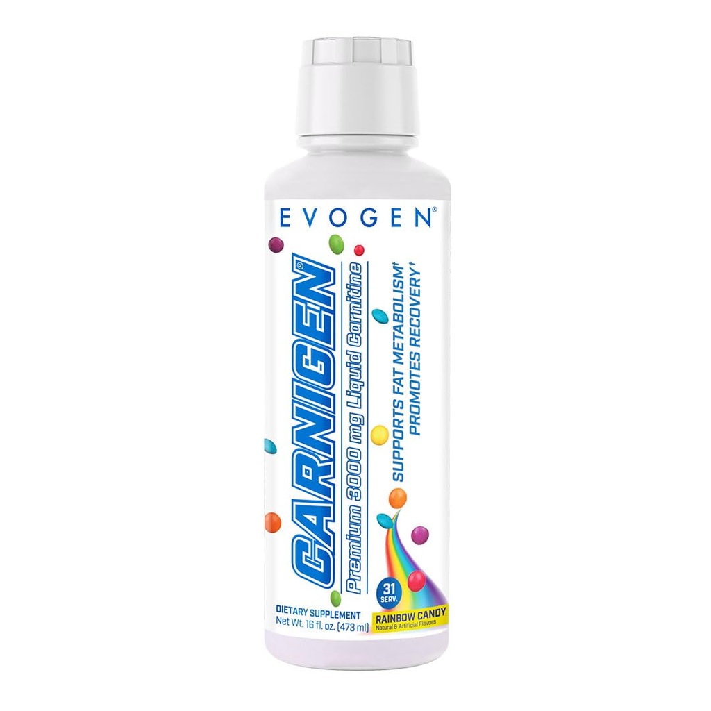 Evogen karnigen premium L karnitin flytende – L karnitin 3000 Supplement | L karnitin Supplement for fettmetabolisme og gjenoppretting | Acetyl L-karnitin | Koffein gratis | Rainbow Candy | 31 Services