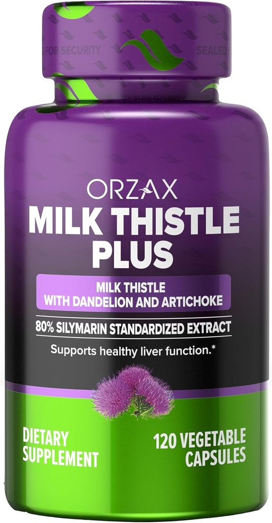 ORZAX Melk Thistle 250 mg - Liver Cleanse Detox & Repair Support - Herbal Supplement - 80% Silymarin Standardisert, Dandelion Root & Artichoke Extract - Vegan & Ikke-GMO - 120 Kapsler - 120 dagers forsyning