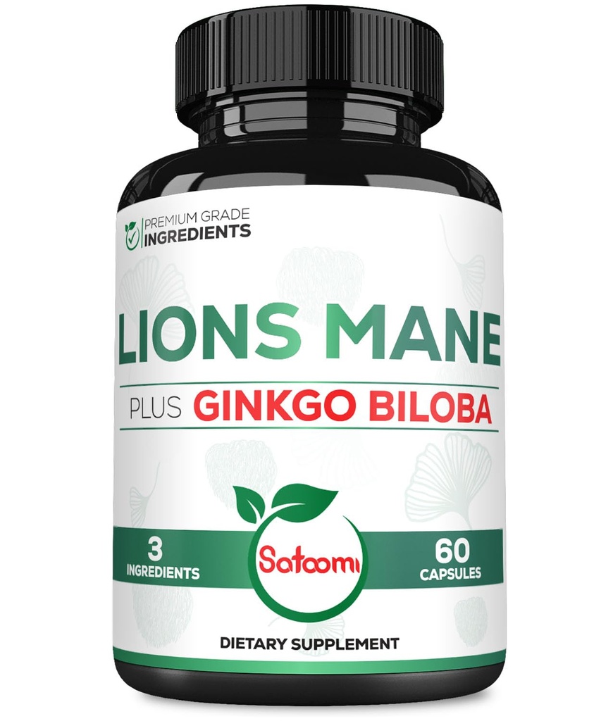 Lions Mane med Ginkgo Biloba Supplement - 60 kapsler - Ekstra styrke for hvilende sinn, hjerne helse, immunsystem og fokus - Glutenfri, ikke-GMO