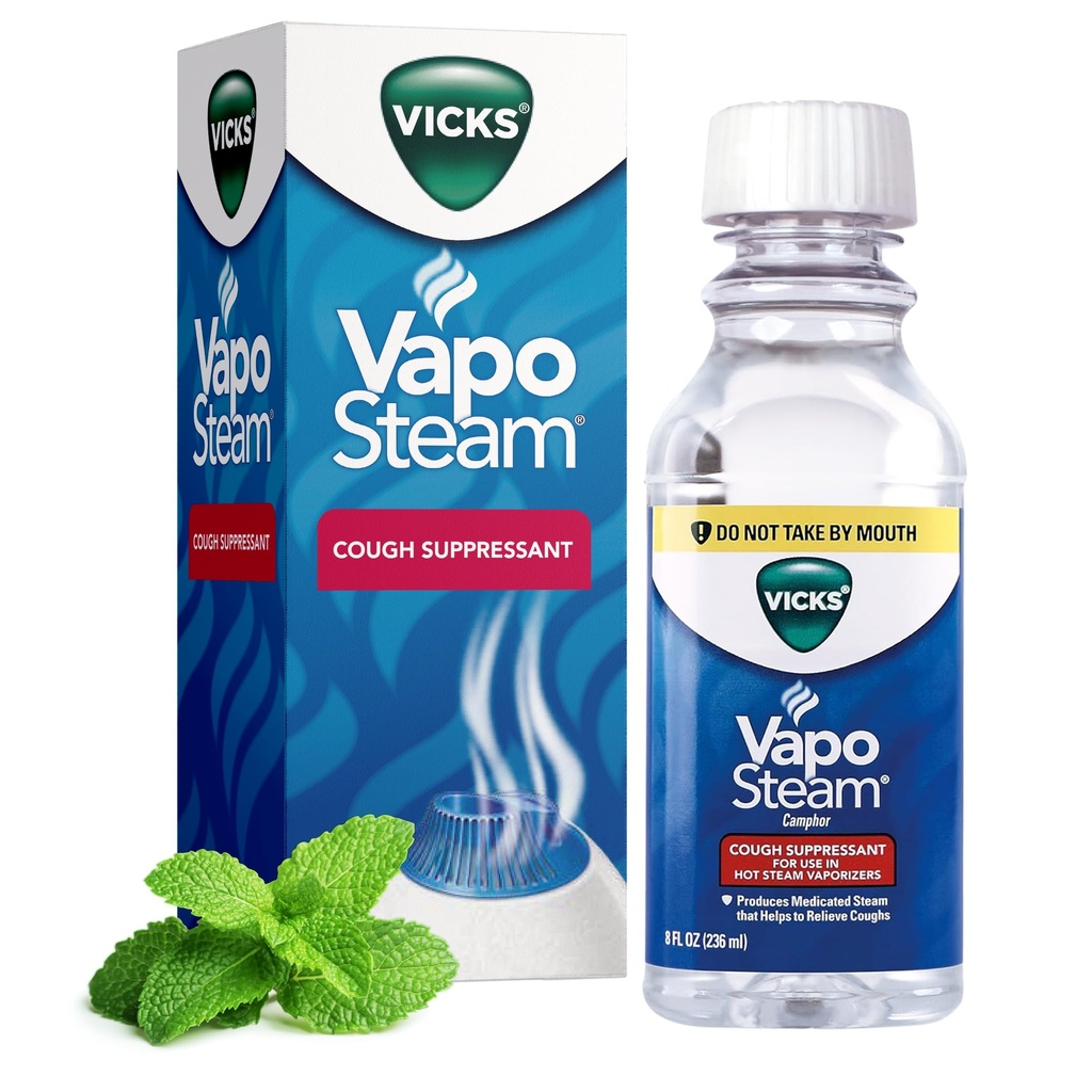 Vicks VapoSteam Medikamentert væske med Camphor, en Cough Suppressant, hjelper til å lindre Coughing, til bruk i Vicks Vaporizers og Humidifiers, 8 Oz