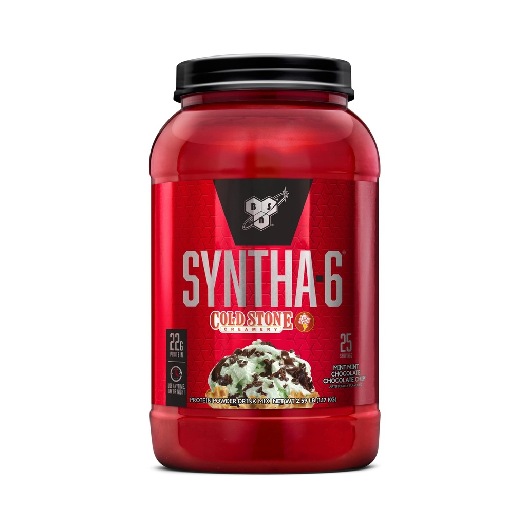 BSN Syntha-6 Whey Protein pulver, kald stein kremeri- mynte mint sjokolade sjokolade sjokolade chip flavor, Micellar kasein, melkeprotein isolere pulver, 25 serveringer