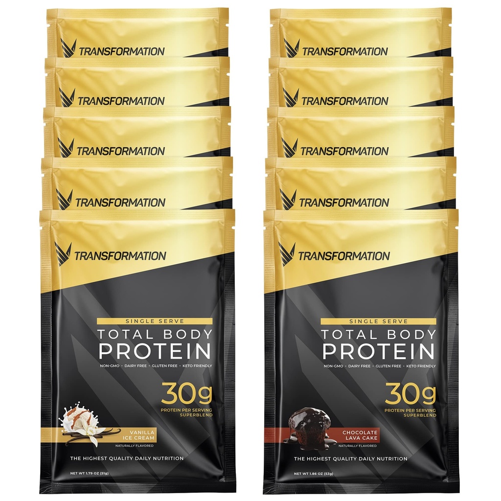 Transformasjon Protein Super Blande | Egg Hvite, Kollagen Peptider, og Plante Protein | 15 milliarder CFU Probiotika | Digestive Enzymer | MCT olje | Lav carb Shake for menn og kvinner | Variety, 10 Pack