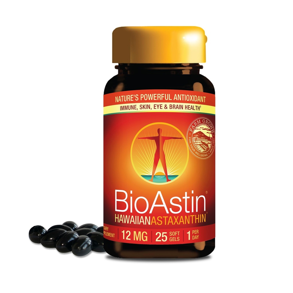 Nutrex Hawaii BioAstin Hawaii Astaxanthin - 12mg, 25 Softgels - Farm-Direct Premium Antioksidant Supplement for å støtte øye, hud, felles og immunsystem helse - Ikke-GMO & Glutenfri