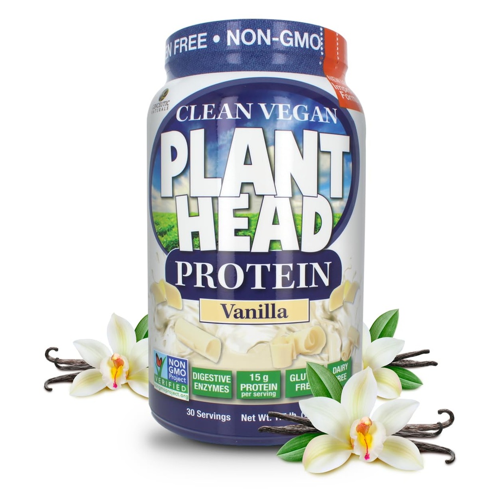 Genceutic Naturals Plant Head Protein Powder Supplement, Vanilla, 1,7-Punds (lbs)