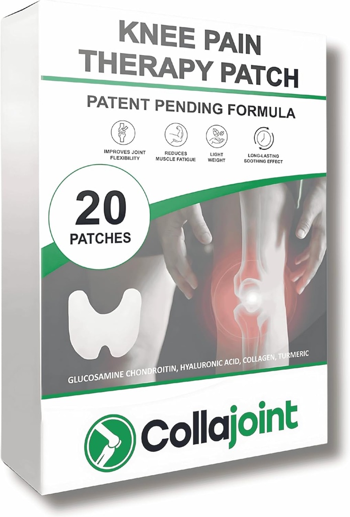 Kne Pain Relief Patch - Hydrogel for mobilitet og komfort med kollagen og glukosamin - lav Odor, 20 greve