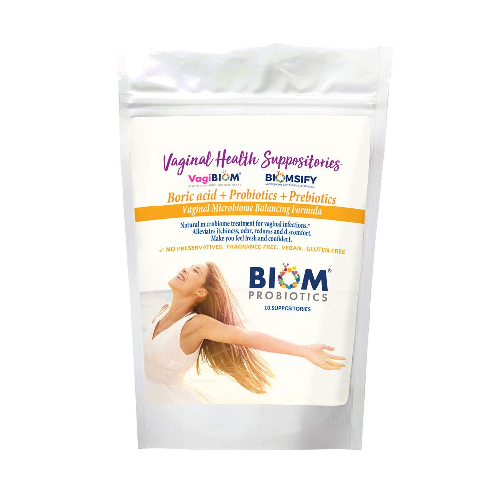 Biom Probiotika Prebiotika Borsyre Suppositorier. Feminin Helse Probiotika for infeksjoner og pH Essentials VEGAN, PARABEN-FREE (10)