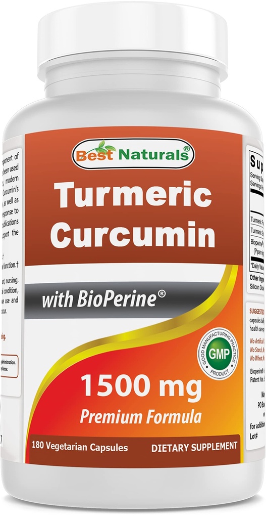 Beste Naturals Turmeric Curcumin 1500mg/Serving med Bioperine - 180 Veggie kapsler