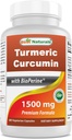 Beste Naturals Turmeric Curcumin 1500mg/Serving med Bioperine - 180 Veggie kapsler