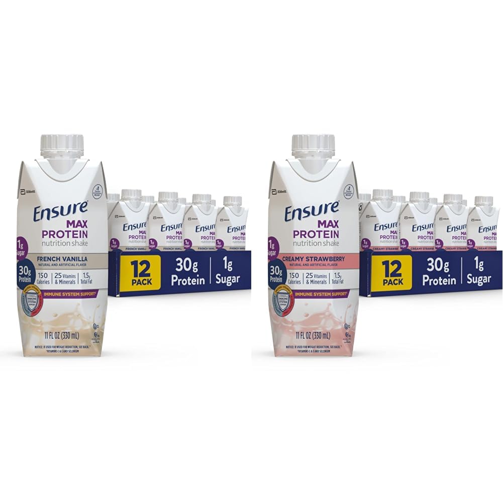 Sørg for Max Protein Ernæringshake med 30 g protein & Max Protein Ernæringshake med 30 g protein, 1g sukker, høyproteinshake, kremet jordbær, 11 oz, (pakke med 12)