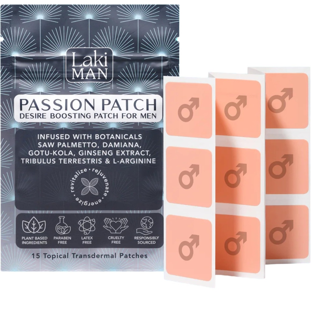 Laki Naturals Passion Patch for menn (Pack of 15) - Støtter sirkulasjon, vitalitet, vigour og energi med naturlige ingredienser - ikke-habitforming, tidsbelastede menns helse wellness patches