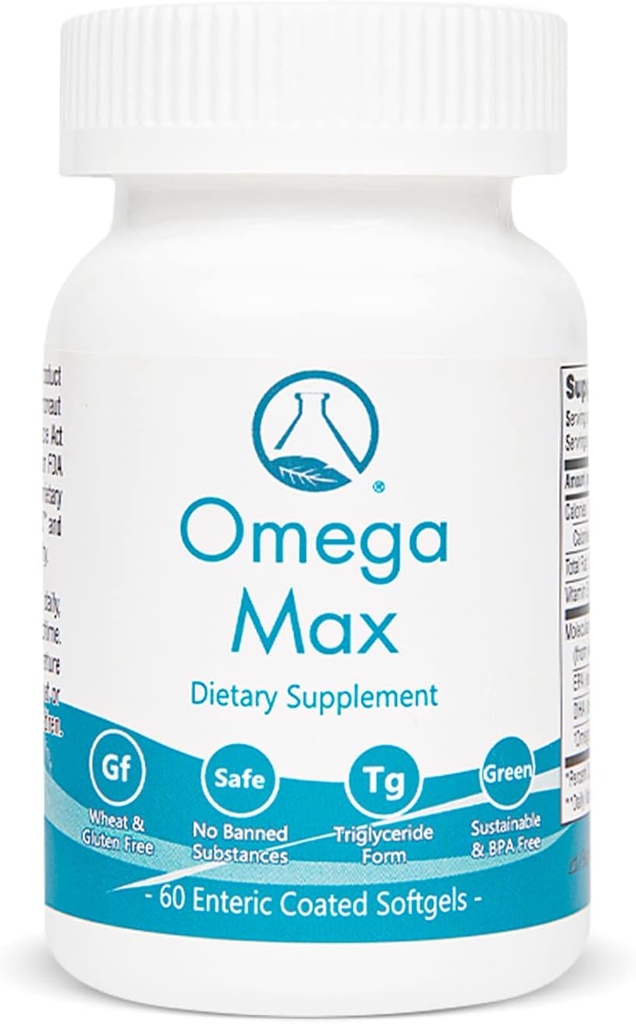 Omega Max - 60 Ct Enteric Coated, Ingen Burp Fish Oil I Omega-3 EPA DHA Supplement I Hjerte, Visjon, Brain & Immune Support, 2000 mg / reservasjon