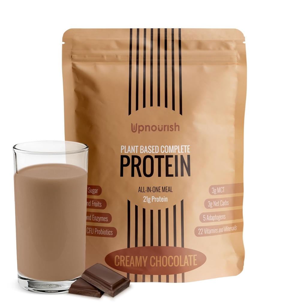 UpNourish Sjokolade Vegansk Protein pulver 54 Superfoods pulver, 1,5 milliarder CFU Probiotika 21g Plante Basert Protein, Ingen Sukker Ingen Dairy Ingen GMO Dairy Free,Meal Erstatning Skake Keto-vennlig Lavkarbo diett,15 Serveringer
