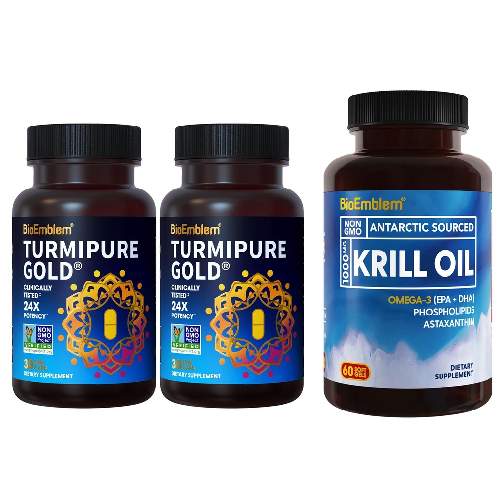 BioEmblem Turmeric Curcumin med klinisk studert TurmiPure Antarktis krill olje Supplement