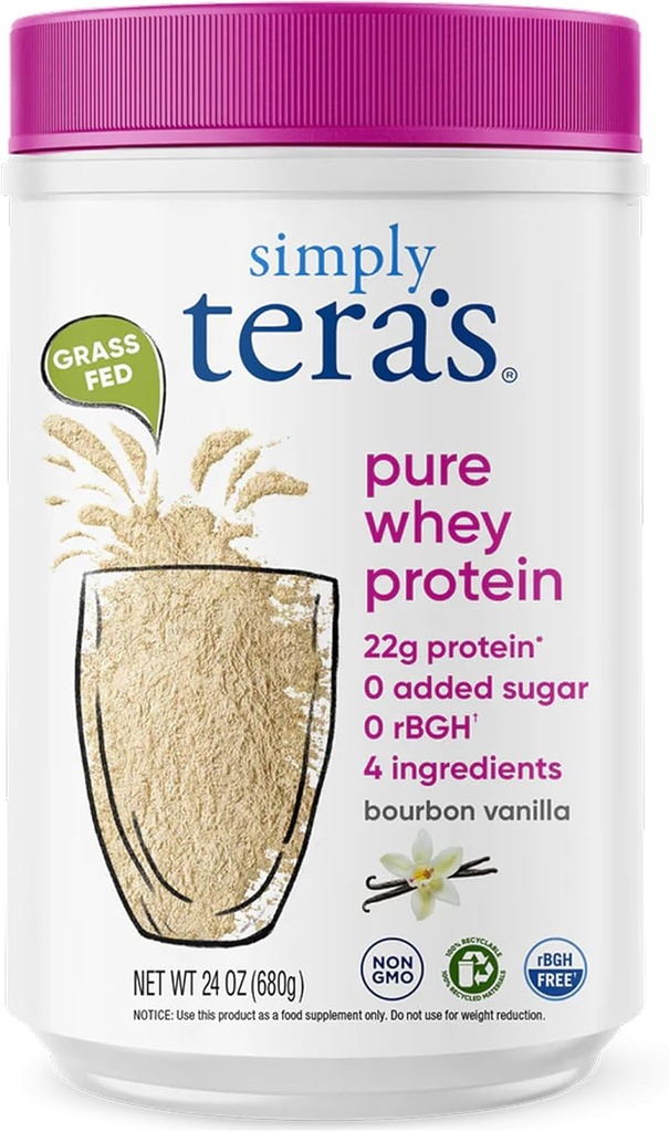 Bare tera ren Whey protein pulver - Grass Fed Vanilla Whey Protein pulver, ren, laget uten kunstige søtningsmidler, ikke-GMO, Kosher, rBGH-fri, soya-fri - 24 Oz
