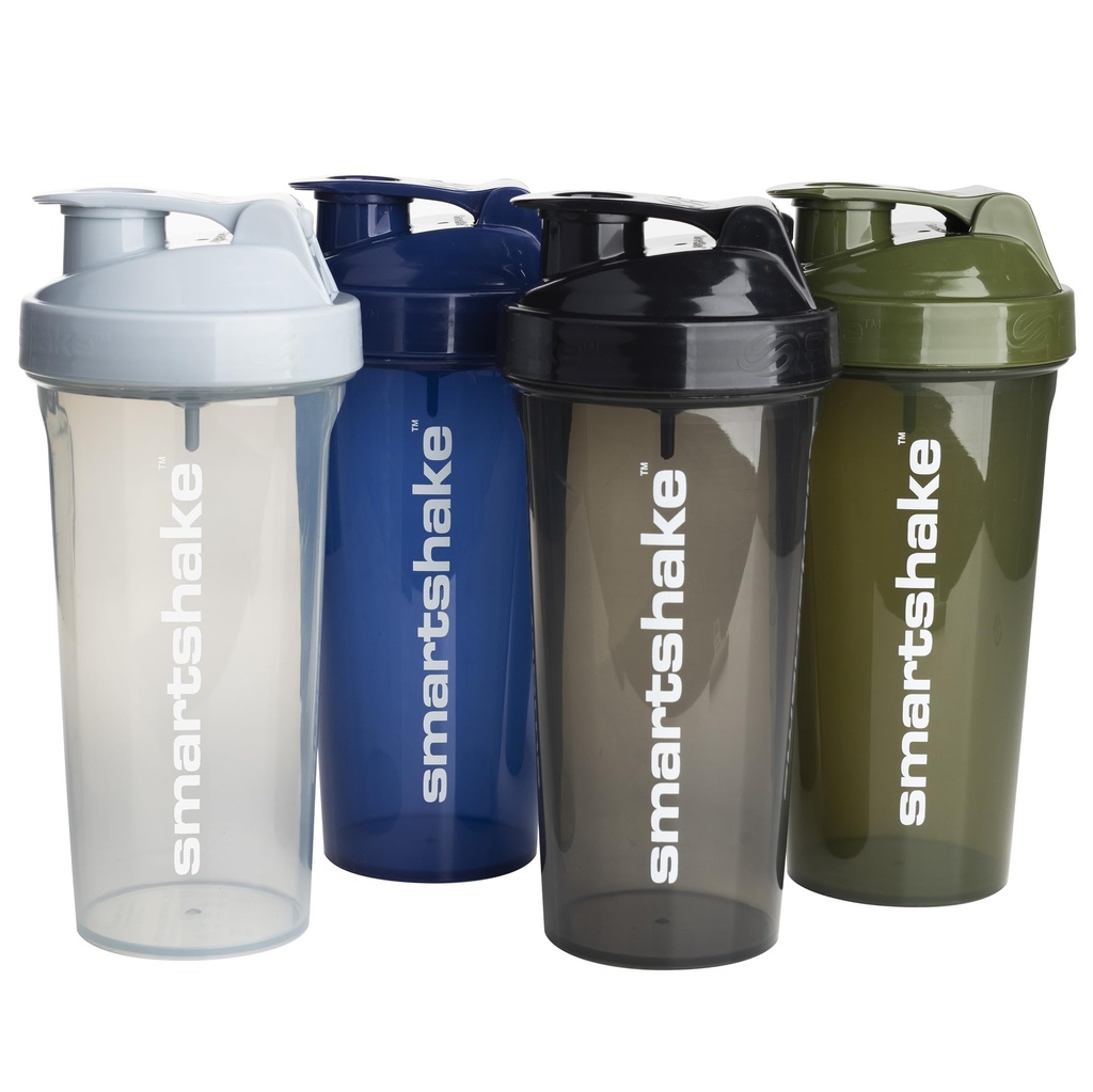 Smartshake Lite 4-Pack Protein Shaker Flaske 800 ml | 27 oz - Leakproof Skrue-on Lid - BPA Gratis – Unisex - Mist Gray, Army Green, Black, Navy Blå