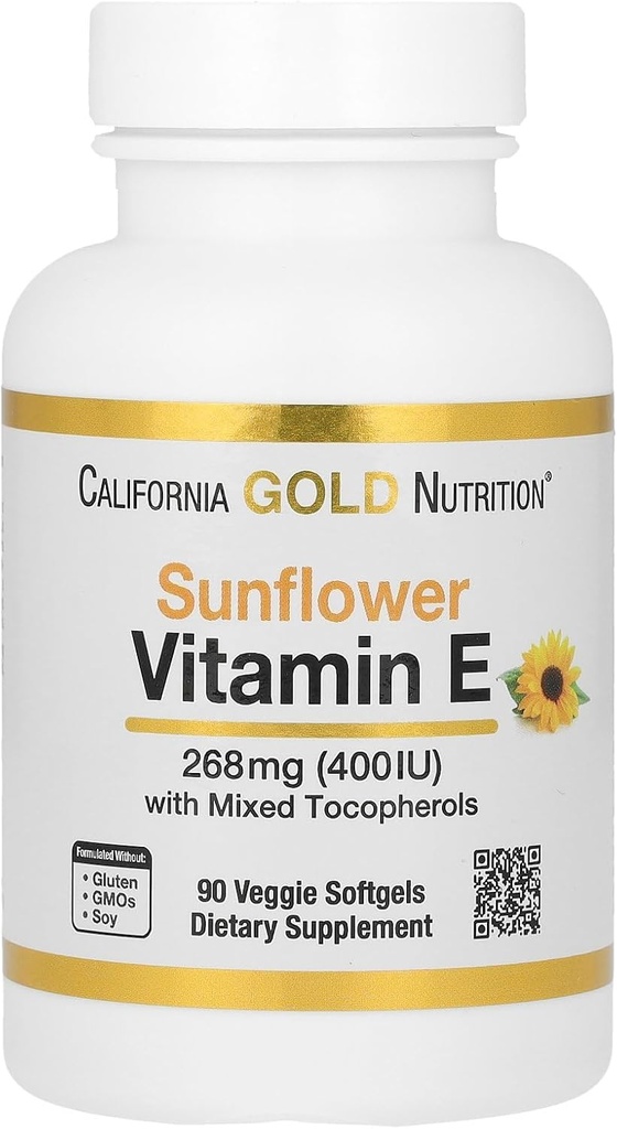 California Gold Nutrition Solflower Vitamin E med blandede tokoferoler, 400 IE, 90 Veggie Softgels