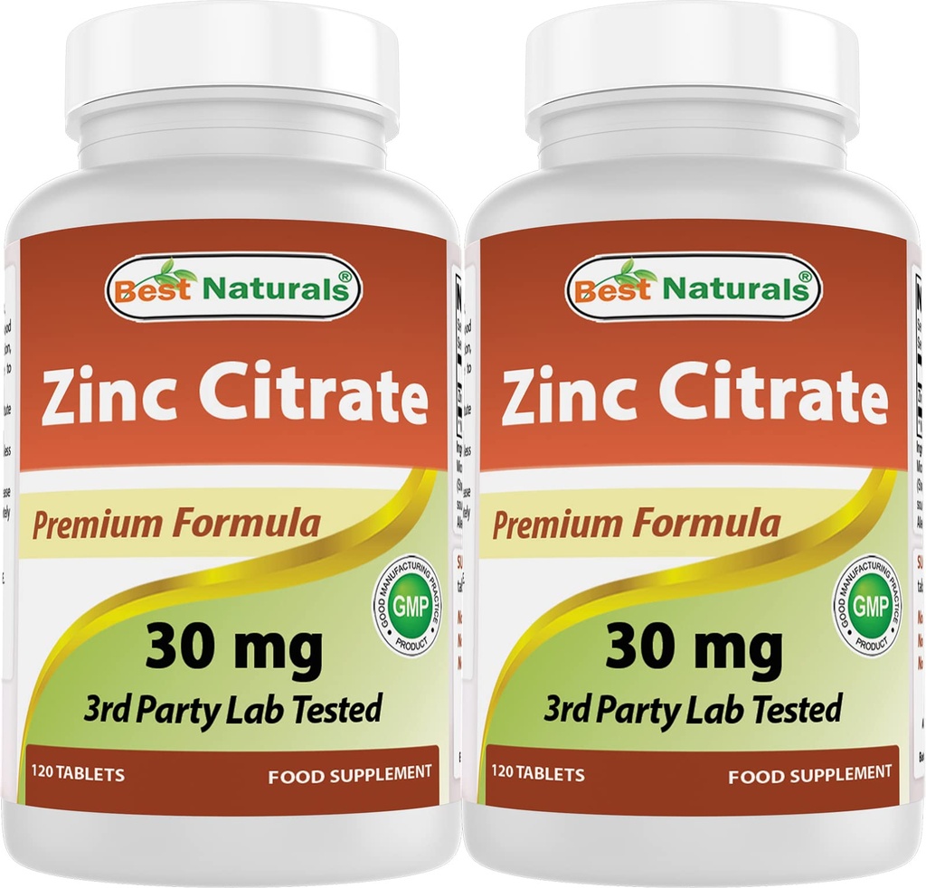 Best Naturals Sink 30mg Kosttilskudd (som sink Citrate) - sink vitaminer for voksen immun støtte - 120 tabletter (120 greve (Pack of 2))