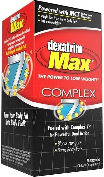 ILIOS Dexatrim Max Complex-7 | Diett piller til å miste vekt - 7 kraftige ingredienser for å redusere sult og kroppsfett, fettforbrenner kosttilskudd, vekttap piller for kvinner og menn, 1 pakke w/ 60 kapsler