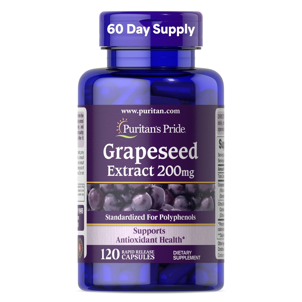 Puritan Pride Grapefrø Ekstrakt 200 mg, Diett Supplement for antioksidant og hjerte helse støtte, 2 måneders forsyning, 120 Rapid Release Kapsler