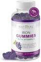 Iron Gummies med vitamin C - Chewable Iron Supplement for jernmanglende anemi, rød blodcellestøtte, energi, immunfunksjon, hjernehelse, Max absorpsjon, Grape Flavor, 180 Vegan Gummies