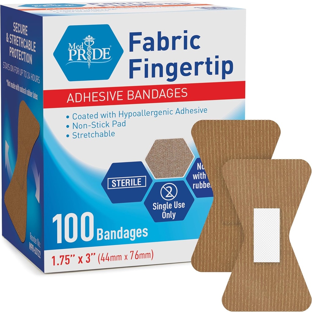 MED PRIDE Steril Fingertip Fabric Bandages 1,75in X 3in Hypoallergenic klebrig Latex-Free 100 greve