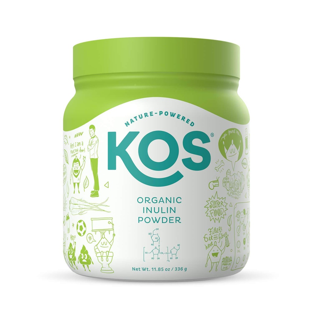 KOS Organic Inulin Powder, Unflavored & Unsweeted Superfood - Vegansk inulin for prebiotisk intestinell støtte, Digestiv helsefremmende - USDA Certified, ikke-GMO, Soja & Glutenfri, 112 Services Bag