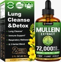 Mullein Drops for Lungs, 3-i-1 Mullein Leaf Ekstrakt for Lungs Helse, Herbal Respiratorisk Lung Helse Støtte Supplement, Støtte Immun & Digestive Wellness, Sukker & Alkohol-fri - 2 FL OZ
