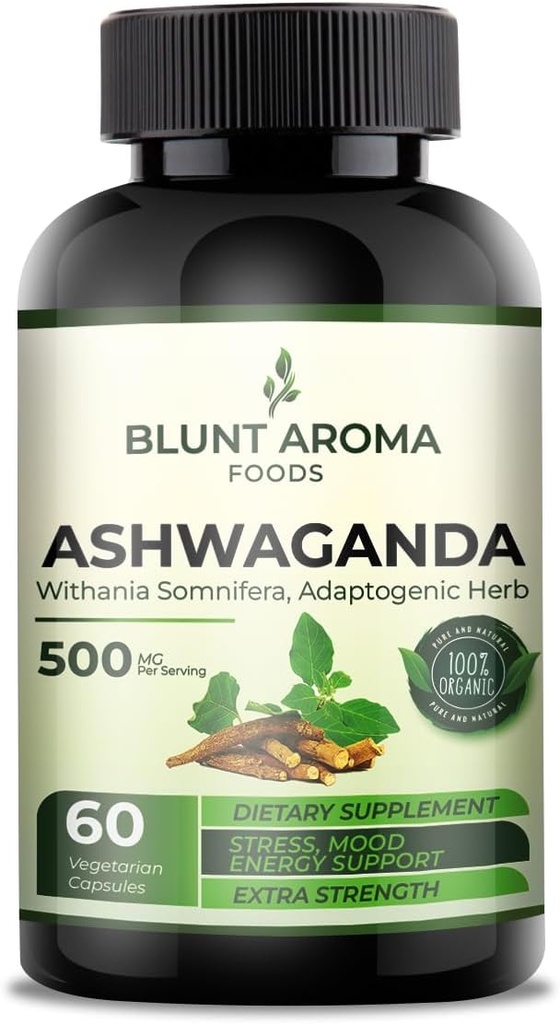 Ashwagandha Extract Capsule - stor styrke 5200mg pulver. Blandet Ginger Root, Turmeric Curcumin, Alkanet Root og Svart Pepper - 60 kapsler - 2 måneders forsyning