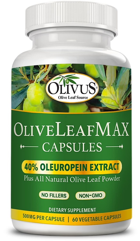 OliveLeafMAX Olive Leaf Ekstrakt (40% Oleuroepin) + Organisk Olive Leaf pulver + Ingen Fyller + 60 Vegetariske kapsler + Oppgitt fra Spania og produsert i USA på GMP Facility