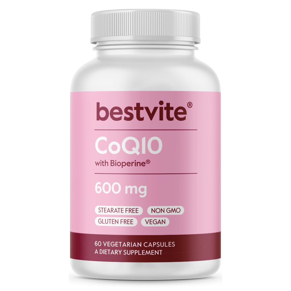 Coenzyme CoQ10 600mg per kapsel med bioperin (60 vegetariske kapsler) naturlig fermentert - Ingen titandioksid - Ingen fyllstoffer - Ingen stearates - Vegan - Glutenfri - Ikke GMO