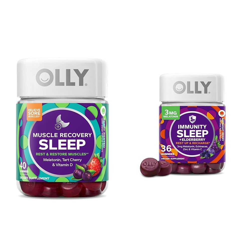 OLLY Muscle Recovery Sleep Gummies, 40 greve immunitet søvn Melatonin Gummy, 36 greve Bundle