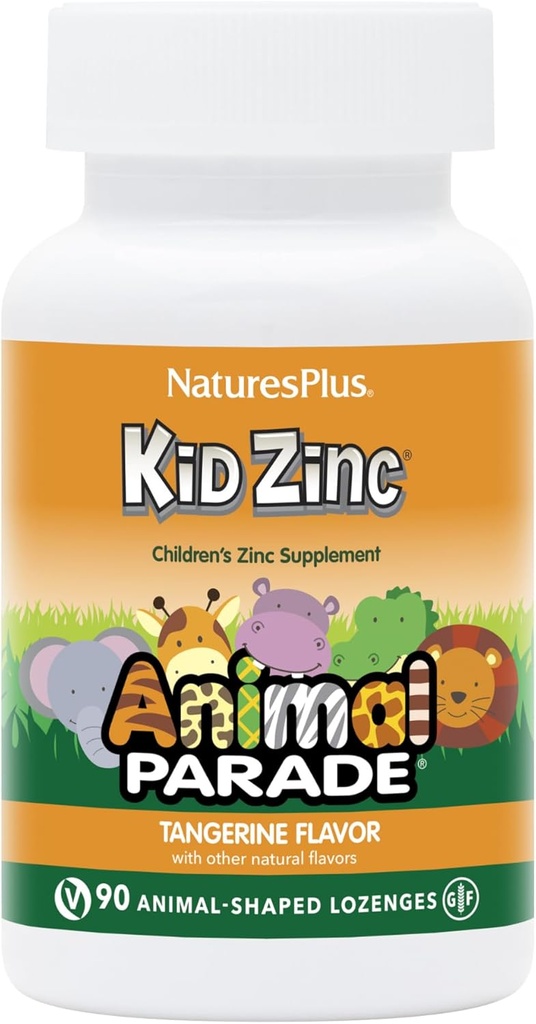 Natures Plus Animal Parade KidZinc, Tangerine Flavor - 90 Animal-Shaped Lozenges, Pakke med 2 - Organisk Chelated Sink - Vegansk, Glutenfri - 180 Total Services