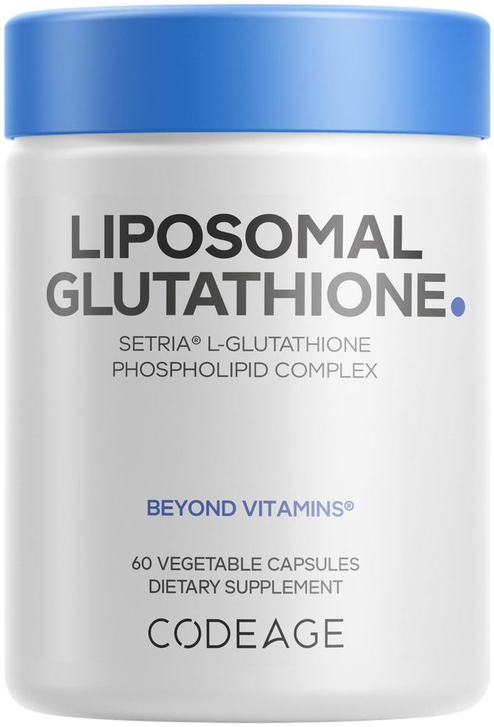 Kodeasje Liposomal Glutathione Supplement - Ren Redusert Setria L-Glutathione, Liposomal Levering, Fosfolipid Kompleks - Innkapslet Glutathione pulverpiller - Vegan, ikke-GMO - 60 Kapsler
