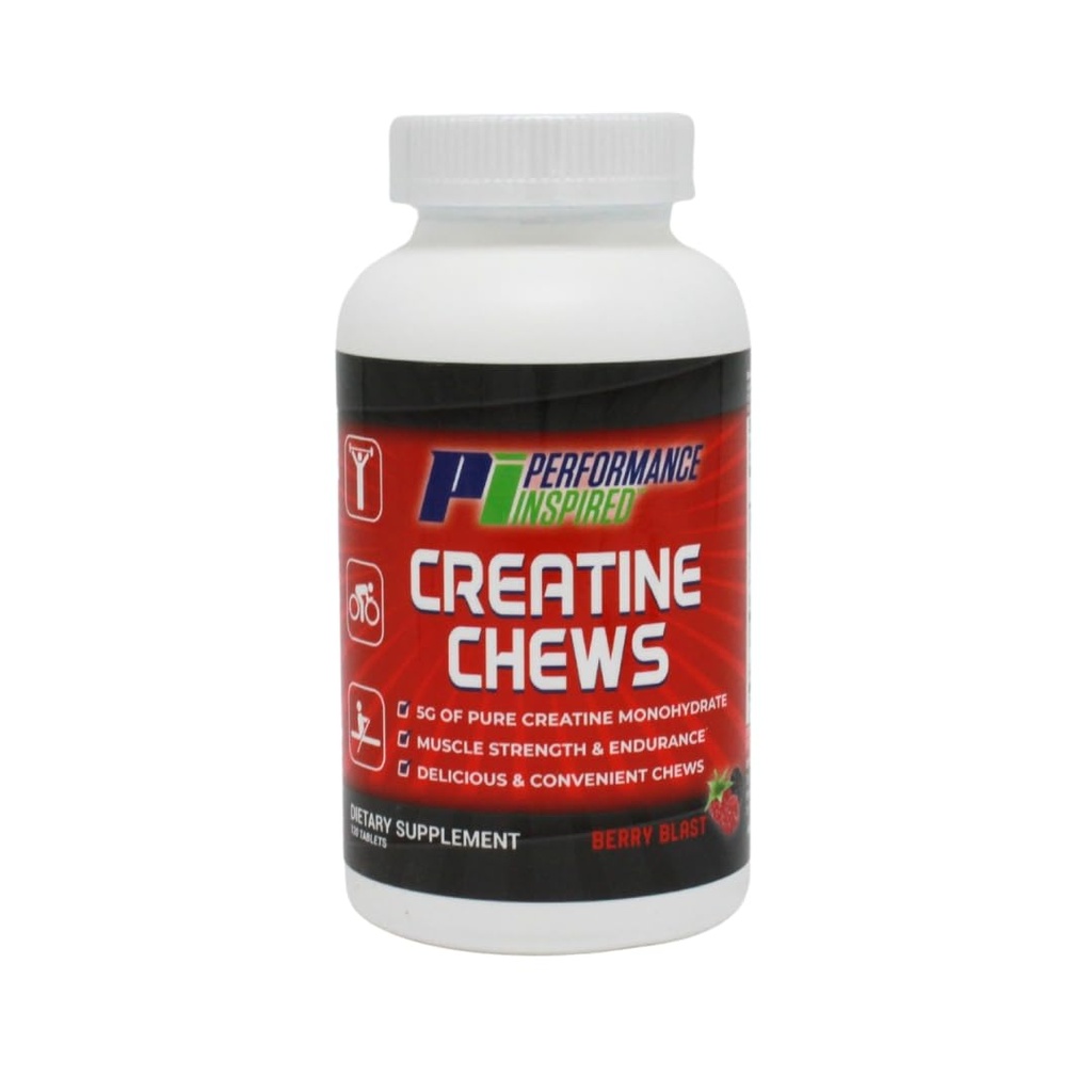 PERFORMANCE INspirert ernæring Kreatin Chew - 5g kreatinmonohydrat - støtter muskelvekst og gjenoppretting - Berry Blast Flavor - 120 Teller