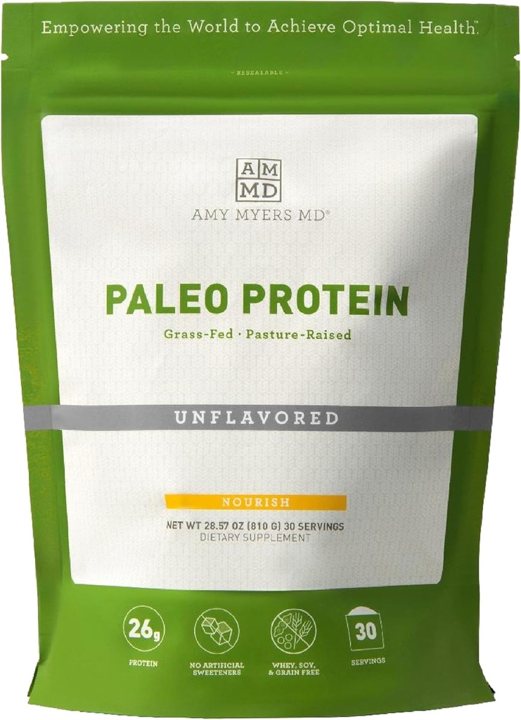 Amy Myers MD Paleo Protein pulver - uflavorert, 20 serveringer - kollagenbasert gut funksjonsstøtte - Glutenfri og ikke-dampende proteintilskudd