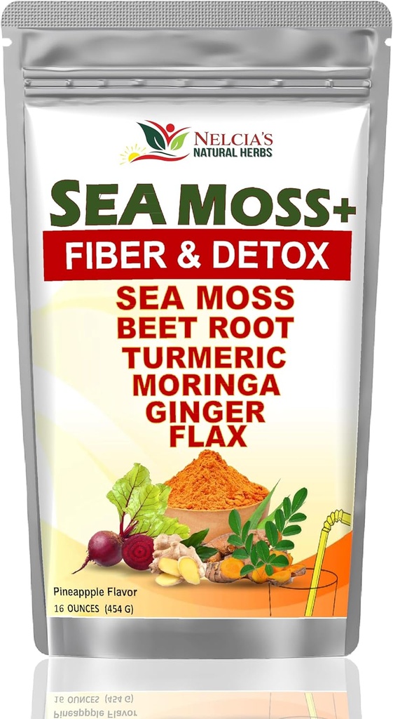 Melk testil med sjø Moss og turmirisk kosttilskudd pulver for immunstøtte, Body Cleanse og detox Inkluder BeetRoot, Moringa, Dandelion, Burdock og Flax frø | 16 ounce (28 porsjoner)