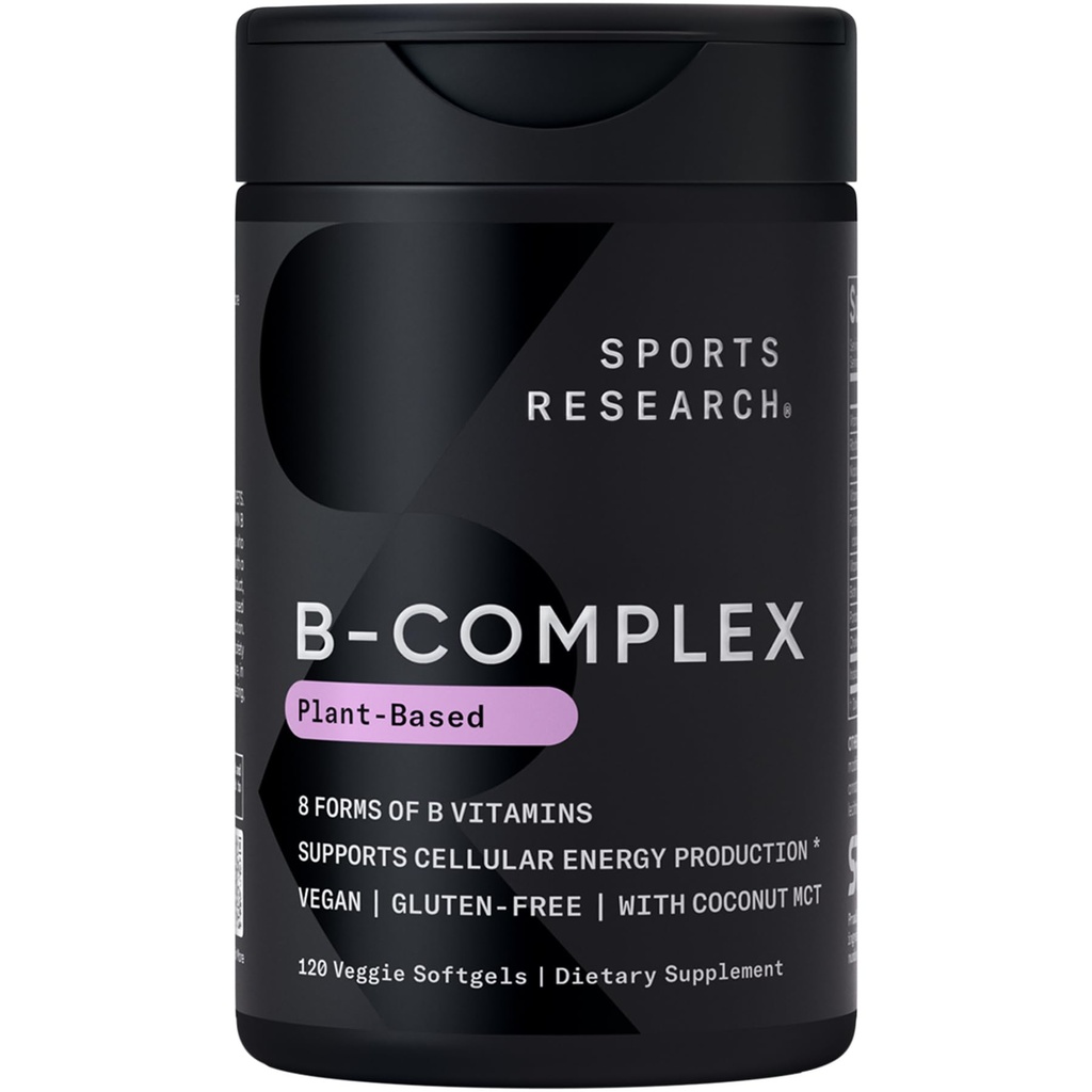 Idrettsforskning® Vitamin B-kompleks - Fullspektrum av B-vitaminer med metylert B12 & Folat - Glutenfri · Plantebasert · Ikke-GMO · Veganvennlig formel - 120 Veggie Softgels