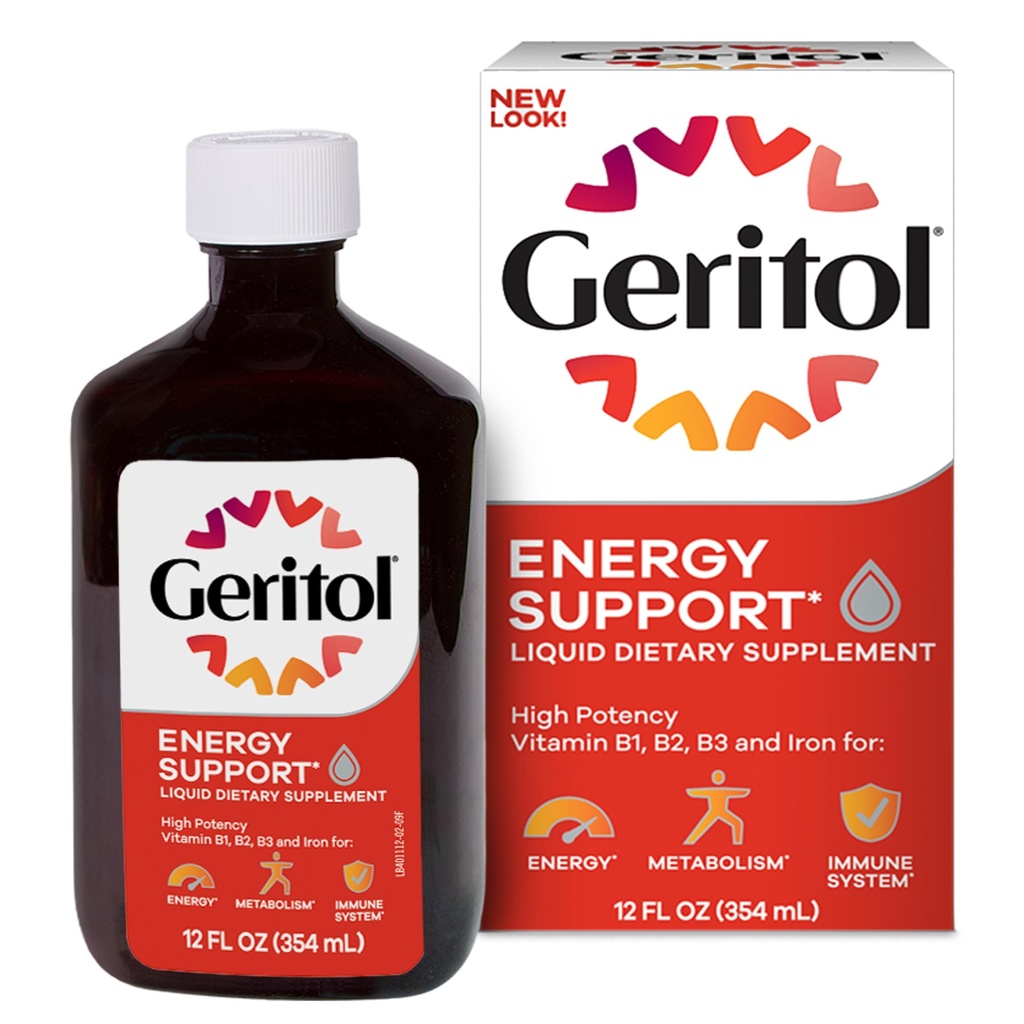 Geritol, flytende vitamin og jern Supplement, energistøtte, inneholder høy potens B-vitaminer og jern, Pleasant Tasting, Lett å svelge, Ingen kunstige søtningsmidler, ikke-GMO, 12 Oz