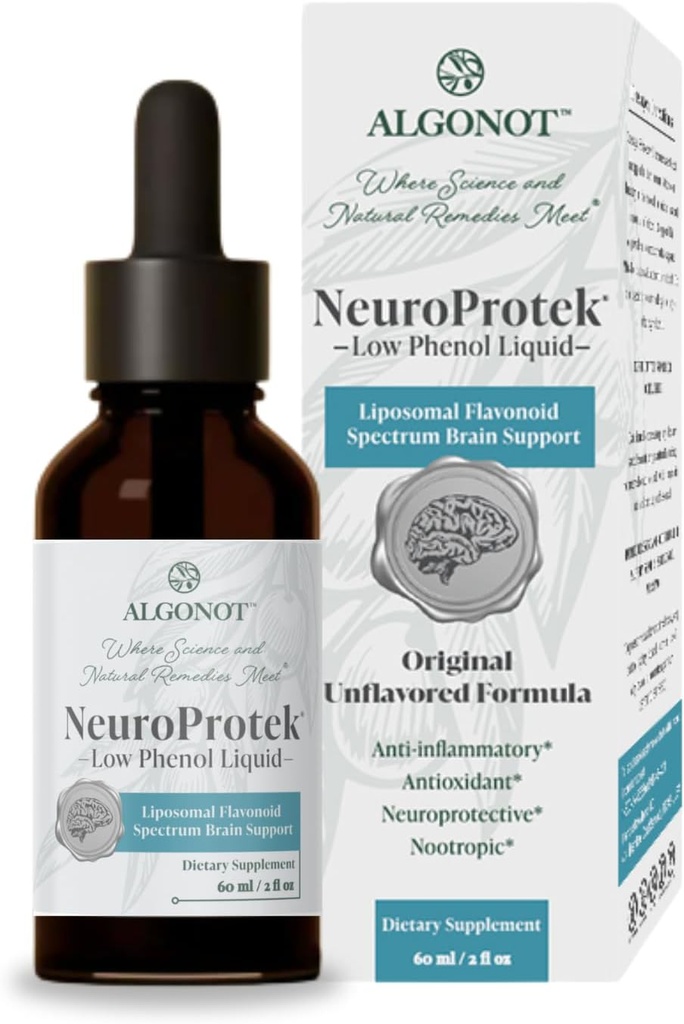 NeuroProtek Low Phenol Liquid - Unflavored - 60 porsjoner, Den eneste luteolin væske formulering for rask absorpsjon. Eksklusiv patentert kombinasjon av Luteolin og andre flavonoider i Olive Pomace Oil
