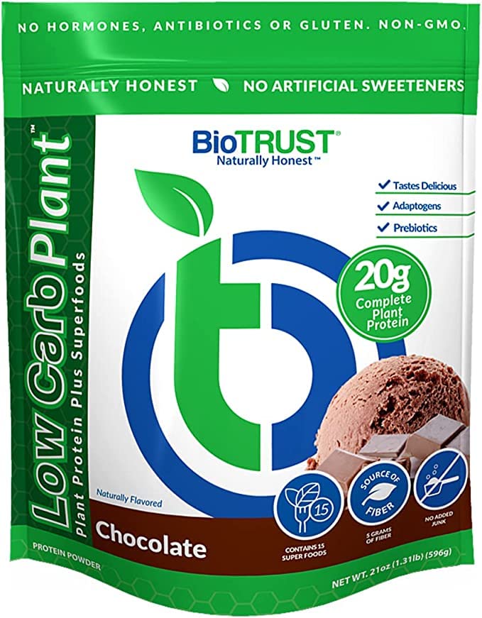 BioTrust Low Carb Plant, Delicious, Creamy, 20 Gram av ren, Komplett, Plantebasert protein, 5 Grams Fiber, 15 Superfoods, Digestive Enzymes, Vegan, Dairy-Free - 14 Servering (Chocolate)