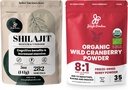 Jungle Powders Ultimate Vitality Bundle: 5oz Shilajit pulver & 5oz Organic Wild Cranberry Powder - Energi, Immunstøtte, Superfood Extrakter for Baking, Smoothies, USDA-sertifisert